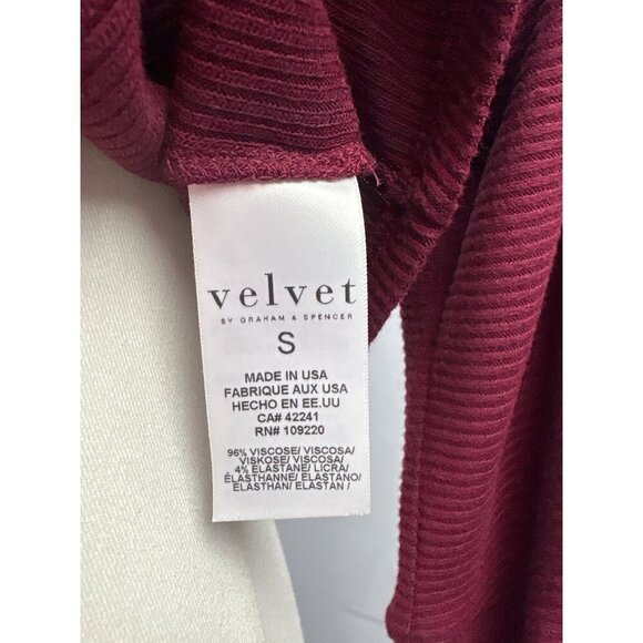 Velvet By Graham & Spencer Burgundy Ribbed Knit Top Size S Made In USA - Picture 6 of 6